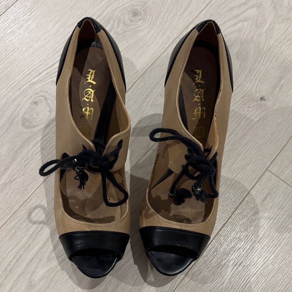 L.A.M.B. Two-Tone Lace Up Boots